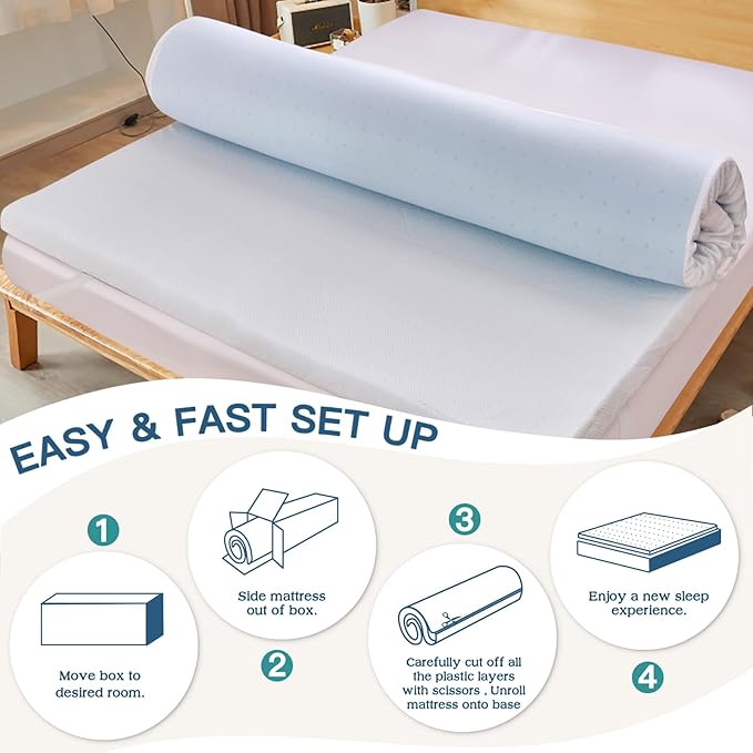 Airensky Memory Foam Mattress Topper Twin XL (39x80), 2 Inch Cooling Gel Infused High Density Topper with Removable Skin-Friendly Cover, Pressure Relief Back Pain, College Dorm, CertiPUR-US Certified