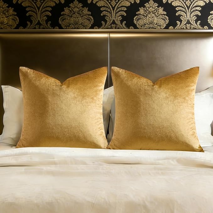 GIGIZAZA Golden Velvet Pillow Covers 26x26 Decorative Pillows Pack of 2 | Throw by GIGIZAZAFocusingonhomedecoration