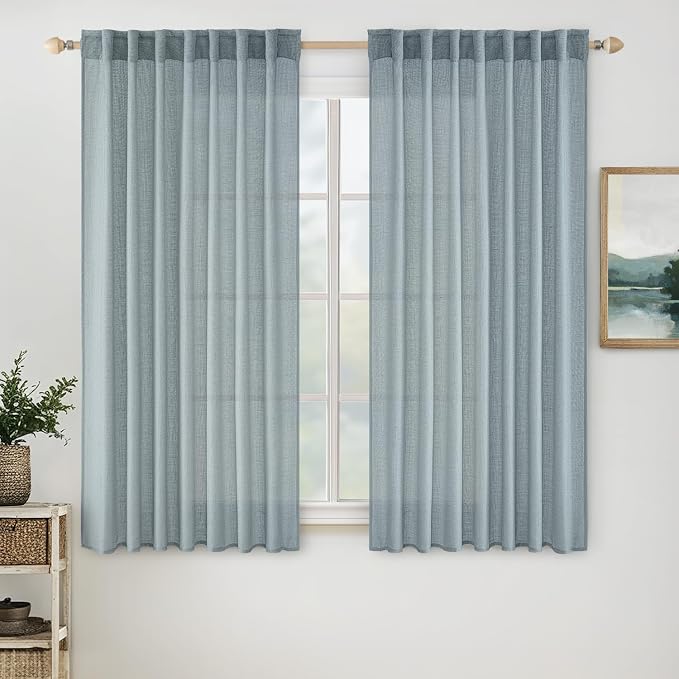 MIULEE Dusty Blue Short Linen Curtains 52x45 Inch Long 2 Panels by MIULEE