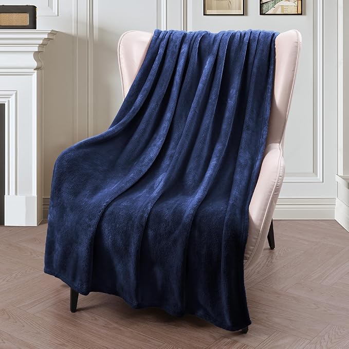 Exclusivo Mezcla Fleece Throw Blanket for Couch, Sofa, 300GSM Super Soft and Warm Blankets Navy Blue Throw All Season Use, Cozy, Plush, Lightweight, 50x60 Inches