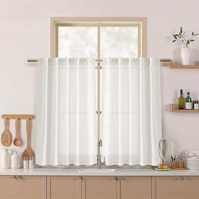 45 Inch Beige White Curtains Linen by Nanspring