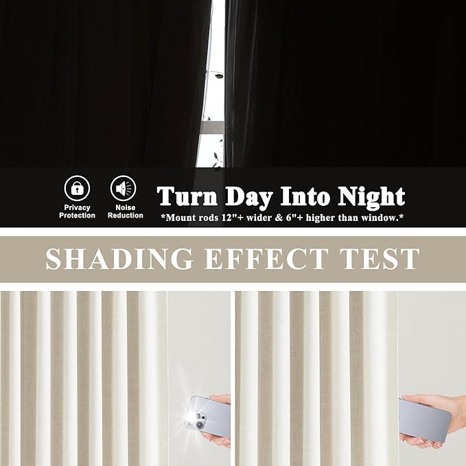 Vision Home Natural Full Blackout Curtains Linen Blended Darkening Window - Image 9