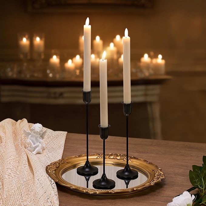 Candlestick Holders, Taper Candle Holders Set of 6, Black Candle Sticks Holder Decor Candelabra for Table Centerpiece, Fireplace Mantel & Housewarming Décor with Gift Box