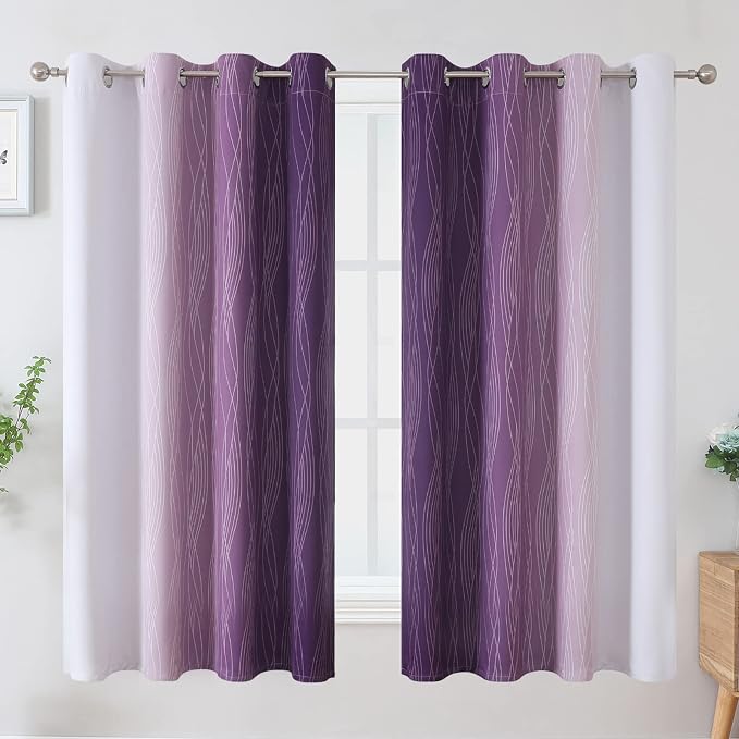 Purple and Greyish White Ombre Blackout Curtains - Image 2