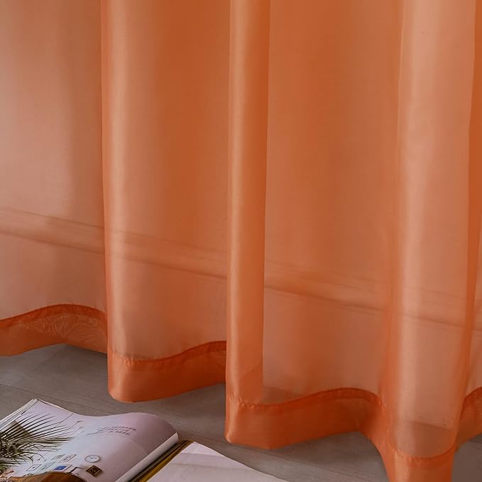 DUALIFE Burnt Orange Sheer Curtains 96 Inch Length for Bedroom 2 Panels Elegant Terracotta Grommet Top Drapes Sheer Curtain Panels for Living Room 52x96 Inches 8 FT Rust Red