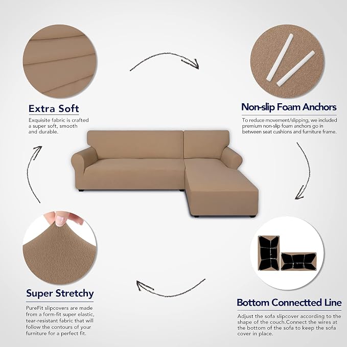 PureFit Stretch Sectional Couch Covers 2 pcs Non Slip L Shape Sofa Cover | - Image 3