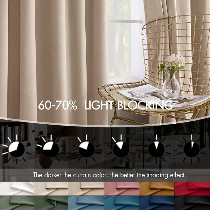 MIULEE Velvet Curtains 50W x 84L 2 Panels Camel Beige Blackout Curtains | - Image 4