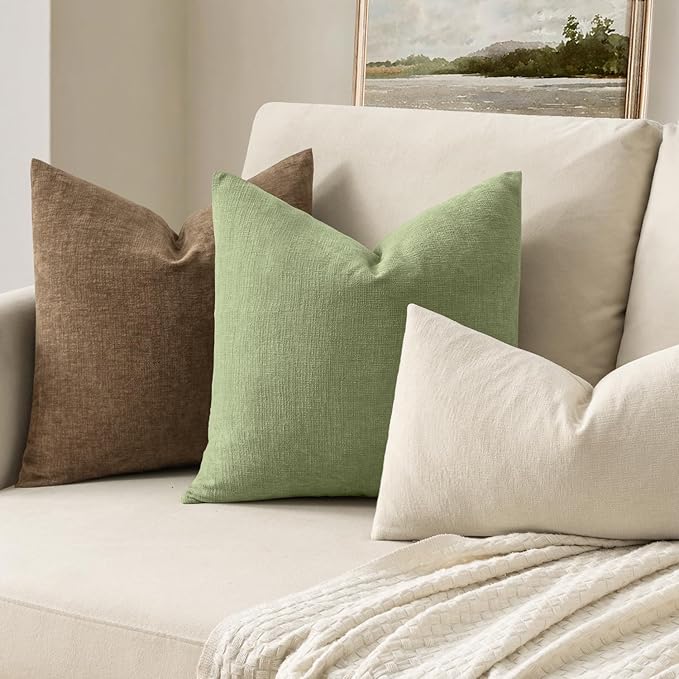 MIULEE Sage Green Chenille Couch Throw Pillow Covers, 16x16 | Set of 2 - Image 2