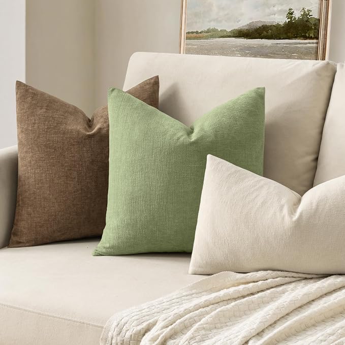 MIULEE Sage Green Chenille Couch Throw Pillow Covers, 18x18 | Set of 2 - Image 2
