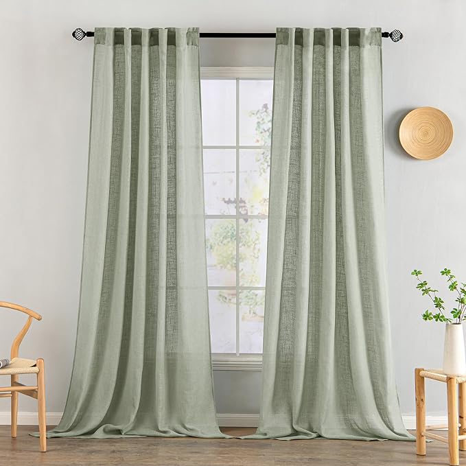 MIULEE Sage Linen Curtains 52x96 Inch Long by MIULEE