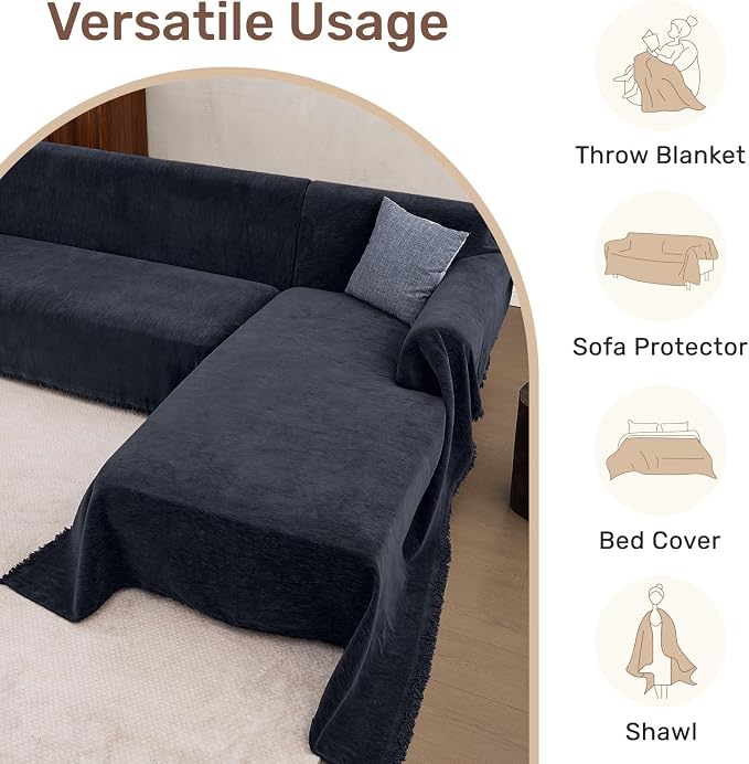2 Pieces Sectional Couch Covers L Shaped Cover XL Navy Blue | Thick Washable - Image 6