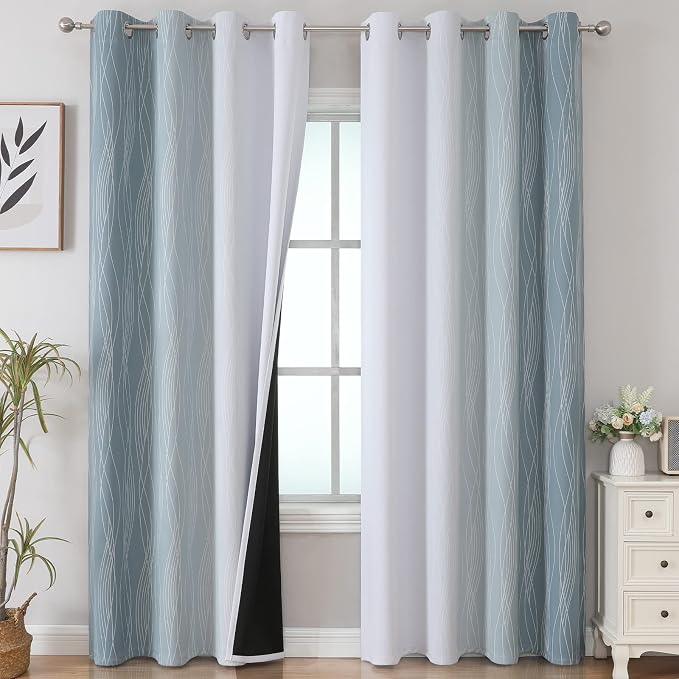 Stone Blue and Greyish White Blackout Curtains by ESTELARTEXTILER