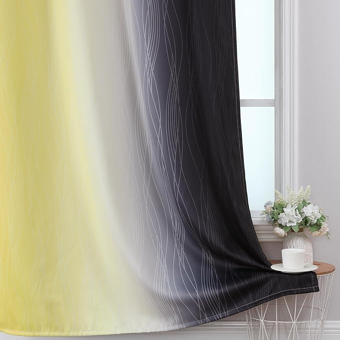 Black and Yellow Ombre Blackout Curtains 63 Inches Long | Room Darkening - Image 6