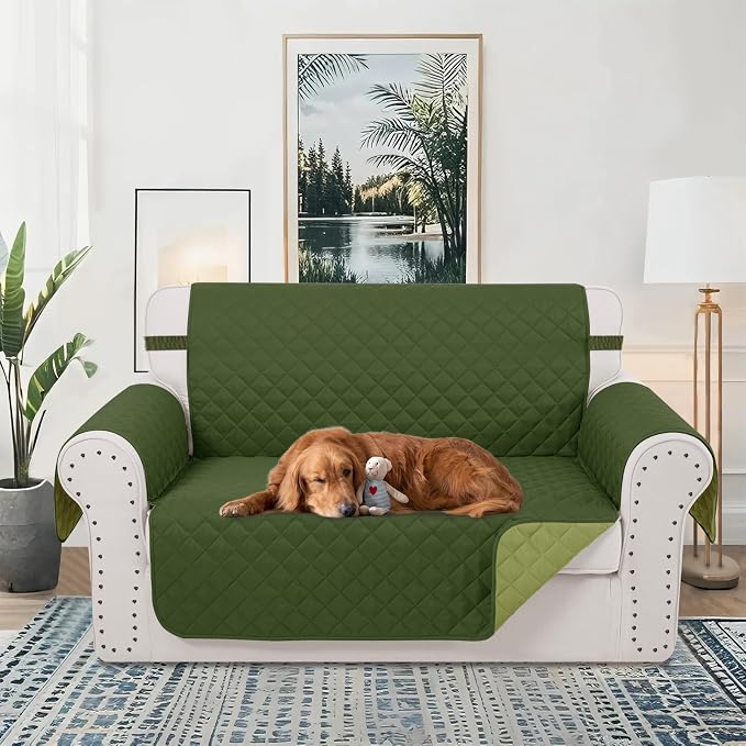 Reversible Loveseat Couch Sofa Covers, Huntergreen | Loveseat Covers - Image 2