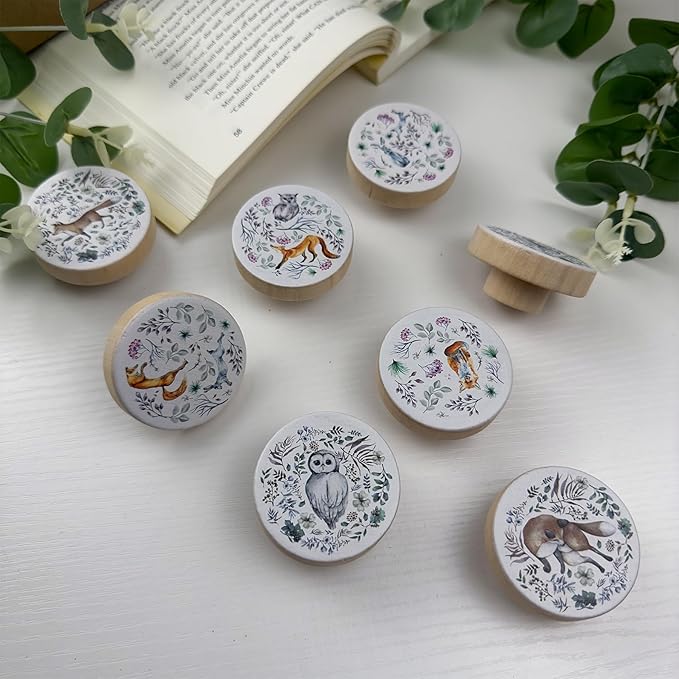 8Pack1.8 Wooden Jungle Animal Cabinet Drawer Knob Nursery Kids Room Dresser Furniture Drawer Handle Pulls and Knobs