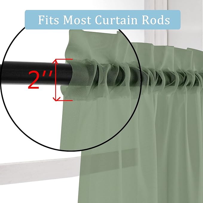 OWENIE Sage Sheer Curtains 144 inch Extra Long, Elegant and Airy Drapes Translucent Window Treatments for Living Room/Bedroom, Sage Green, 2 Panels=84" Wide