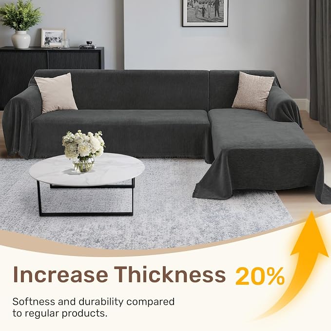 2 Pieces Sectional Couch Covers L Shaped Cover XXL Charcoal Gray | Thick - Image 3