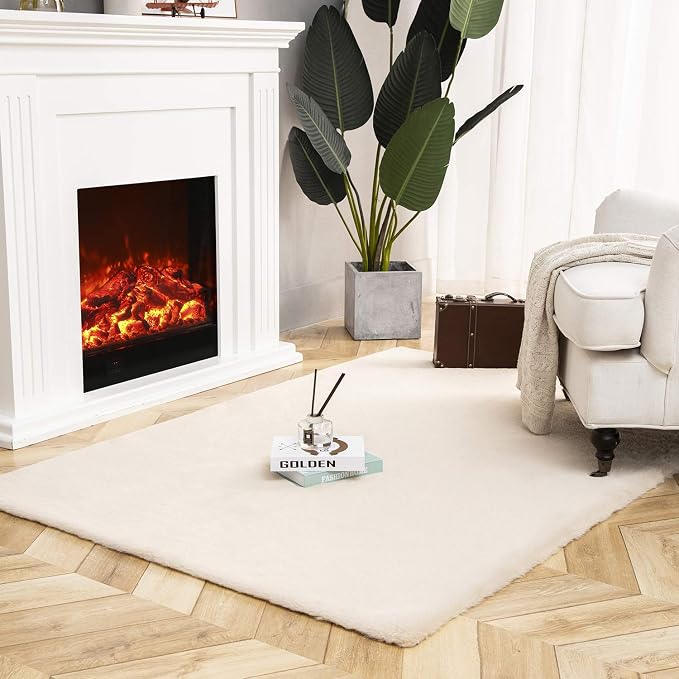 Ashler Faux Fur Rug, Ultra Soft Faux Rabbit Fur, 4 x 6 Feet Rectangle, Machine - Image 6