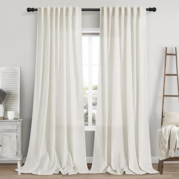 Cream Linen Curtains 110 Inches Long 2 Panels Set by Nanspring