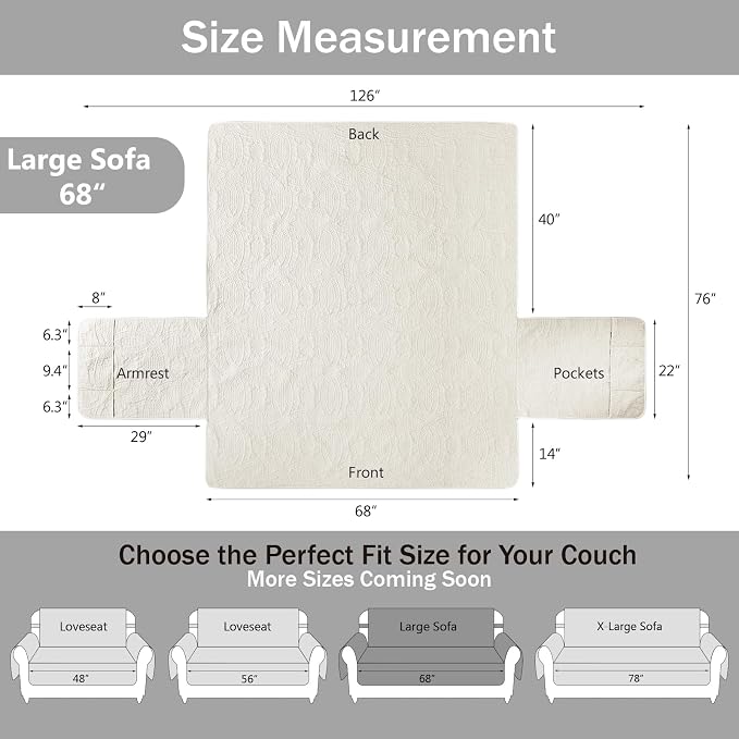 Quilted Sofa Slipcovers with Pockets, Anti-Slip Medallion Designed Couch Covers - Image 7