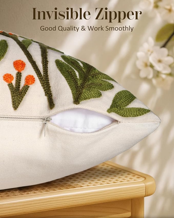 Embroidered Lumbar Pillow Cover 20x12 Inch, Flower Cluster | Decorative Throw - Image 3