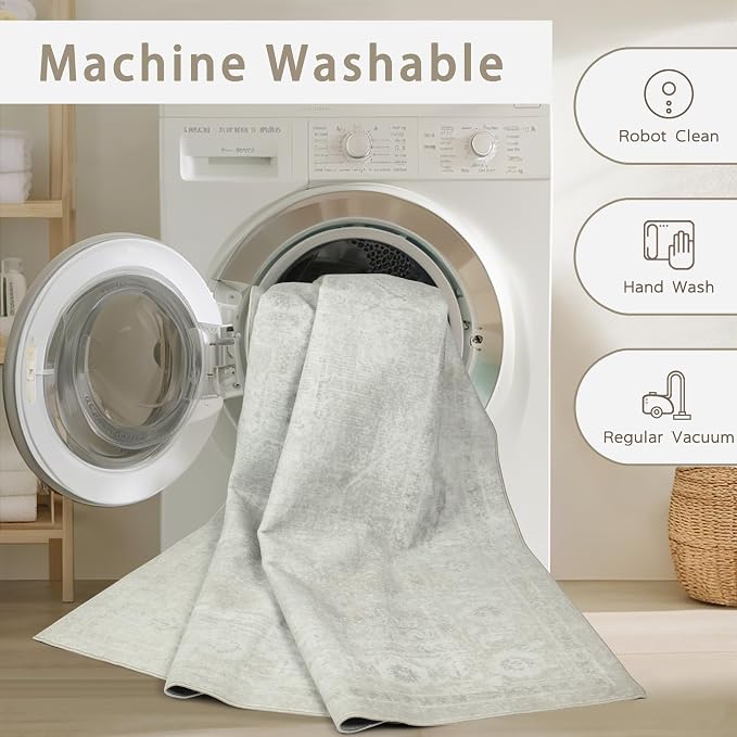 8x10 Washable Area Rugs for Living Room, Dining Room | Neutral, Ultra Soft Faux - Image 4