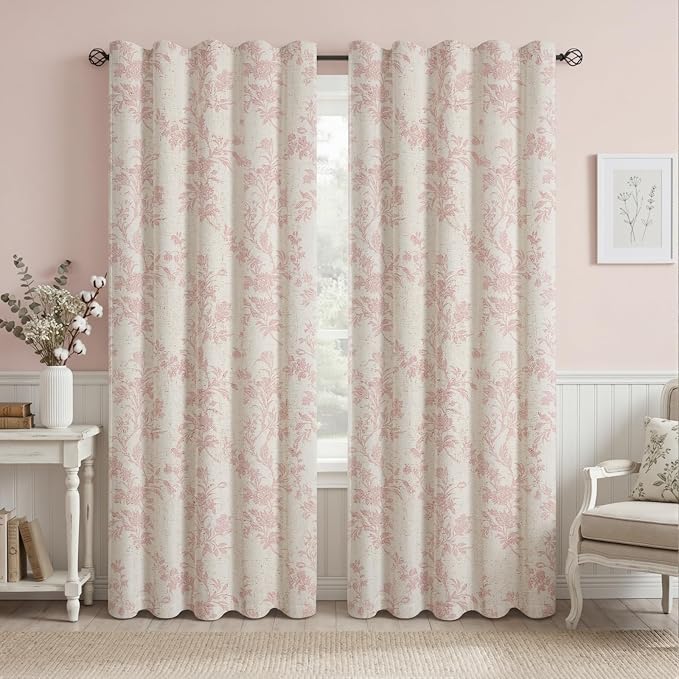 Pink Boho Floral 100% Blackout Curtains 84 Inch 2 Panels | Farmhouse Vintage - Image 2