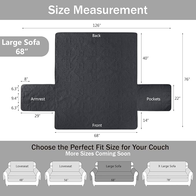 Quilted Black Sofa Slipcovers - Image 7