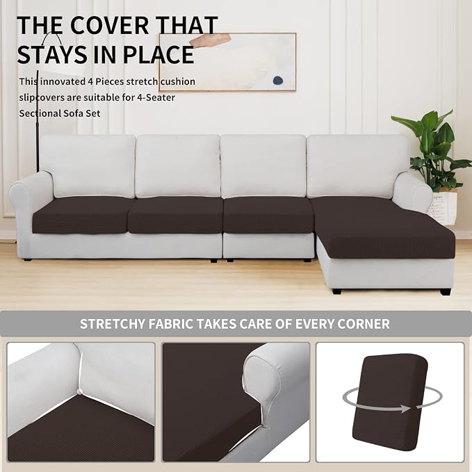 Easy-Going Stretch 4 Pieces Couch Cushion Covers - Image 5