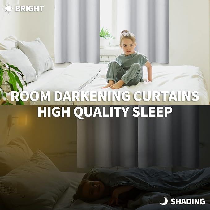 BGment Room Darkening Curtains 72 Inches Long - Grommet Thermal Insulated Drapes Window Treatment Curtains for Bedroom, 2 Panels, 42 x 72 Inch, Greyish White