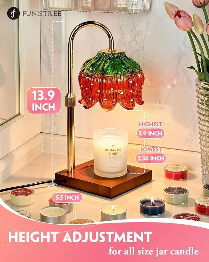 Strawberry Candle Warmer Lamp with Timer Dimmer, Adjustable Height Gifts for Women Mom Birthday Christmas House Warming Gifts New Home Bedroom Decor, Cute Candle Warmer Light for Jar Candles