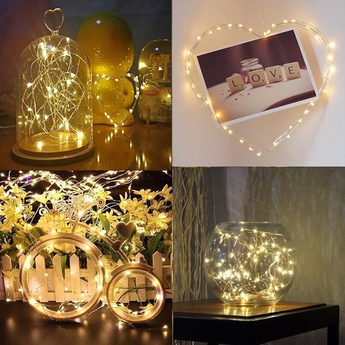 Fairy Lights CR2032 Battery Operated,6.6Ft/2Meter 20 LEDs Micro Silver Wire String Lights for Bedroom Christmas Party Wedding Decoration (Warm White, 6 Pack)
