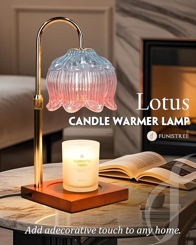 Candle Warmer Lamp with Timer & Dimmer, Candle Lamp Warmer Adjustable Height, Gifts for Women Mom Birthday Christmas, House Warming New Home Bedroom Decor,Lotus Flower Wax Warmer for Jar Candles