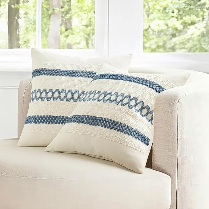 MIULEE Set of 2 Coastal Blue Boho Decorative Pillow Covers 16x16 Inch | - Image 3