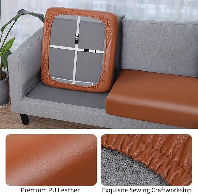 Fuloon Fuax Leather Couch Cushion Slipcover, Waterproof Stretch Covers - Image 4