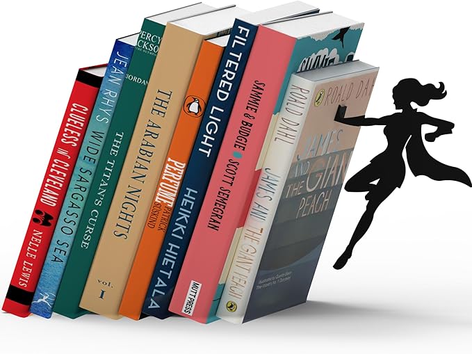Stylish Metal Bookend in Black - Book Holder for Any Angle, Shelf, Desk, Desk - Decorative Book Organiser Book Holder - The Coolest Gift Idea (Supergal)