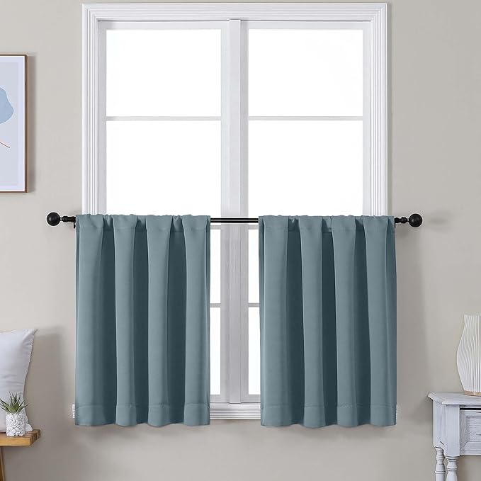 Simplebrand Ava Stone Blue Short 30 Inches Blackout Curtain 2 Panels Set by Simplebrand