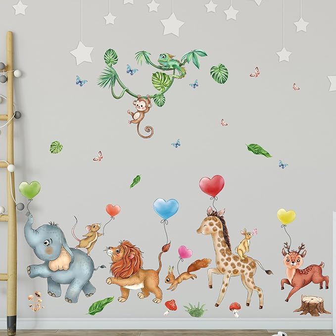 Animal Wall Stickers Decals Kid Room Nursery Baby Bedroom Décor (Animal Love Balloon)