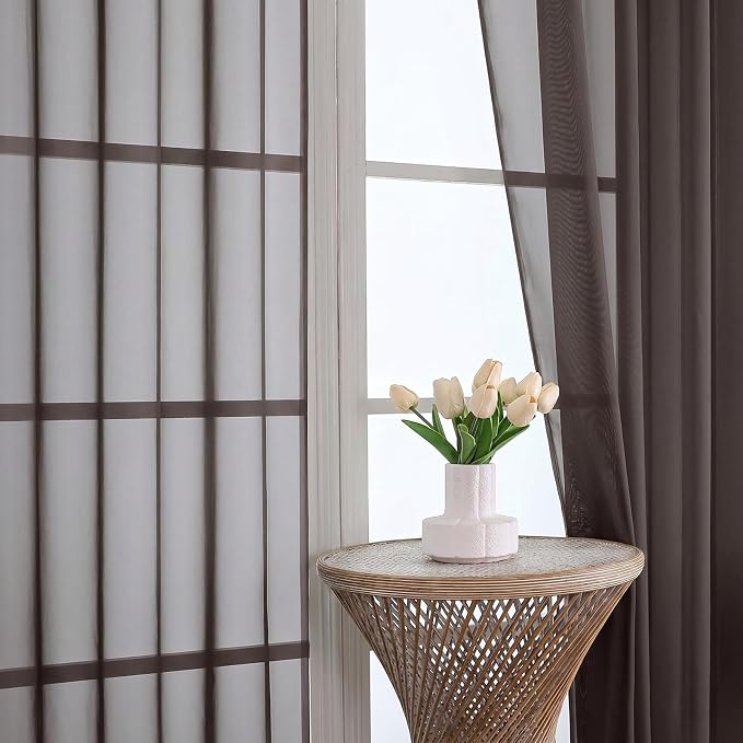 Chocolate Sheer Curtains 72 Inches Long 2 Panels Set, Light Filtering Sheer - Image 3