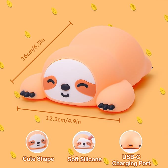 Sloth Night Light, Cute Sloth Gifts for Kids, Dimmable Silicone Animal Nursery Lamp,Adorable Rechargeable Squishy Night Light Touch Lamp for Girls Boys Room Decor