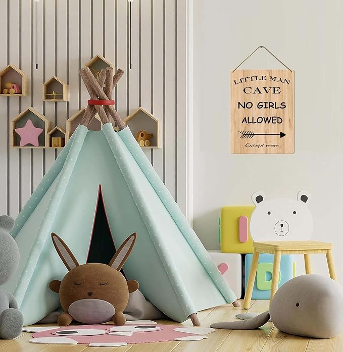 Wood Sign Little Man Cave, Toddler Boy Room Decor, 8x12 Inch, Boys Only Sign For Room Boys