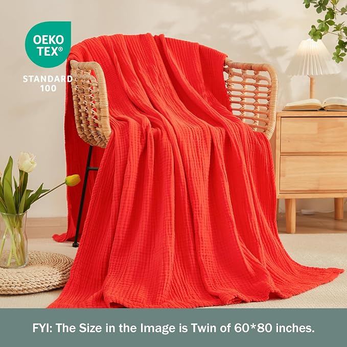 EMME Muslin Blankets for Adults Throw Blanket for Couch Breathable Gauze Soft - Image 3