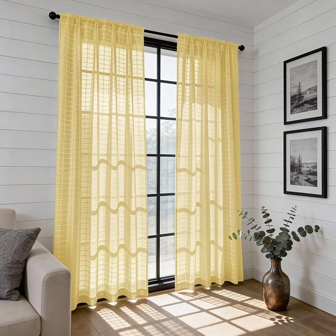 SpaceDresser Check Sheer Curtains 108 Inches Long - Image 6