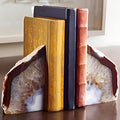 AMOYSTONE Agate Geode Bookends Decorative Crystal Stone Book Ends Heavy Duty Home Office Decor Nature Brown with Rubber Bumpers(1 Pair, 6-8 LBS)