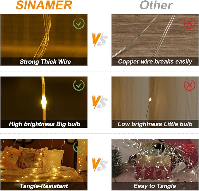 Curtain Light with Upgrade Untangled Wires for Bedroom, 300LED 9.8ft x 9.8ft Window Fairy Curtain String Light with 16 Hooks, 8 Modes Remote for Wedding Party Home Indoor Decor, Warm White