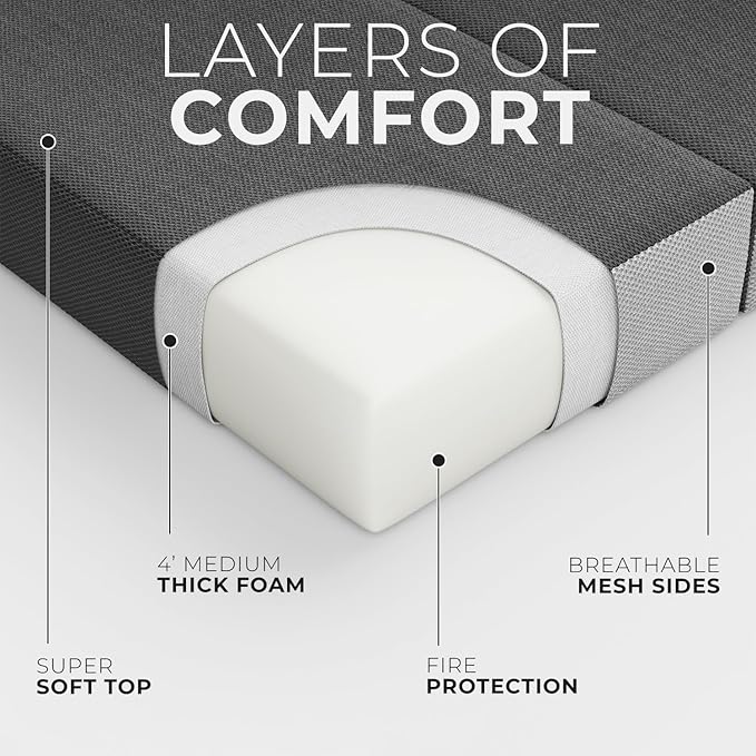 Cozzzi Foldable Mattress Queen Size for Floor and Traveling with Removable Cover - Lightweight and Portable Folding Mattress for Adults & Kids - Compact and Easy to Storage (75in x 58in x 4in)