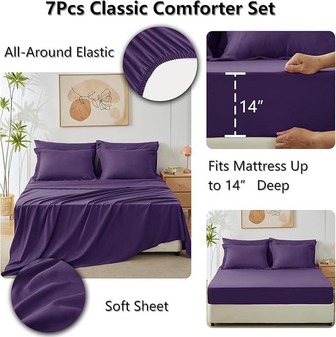 CozyLux Full Size Comforter Sets Purple - 7 Pieces Bed in a Bag Full, Luxury Soft Bed Set for All Seasons, Bedding Set with Down Alternative Comforter, Sheets, Pillowcases & Shams
