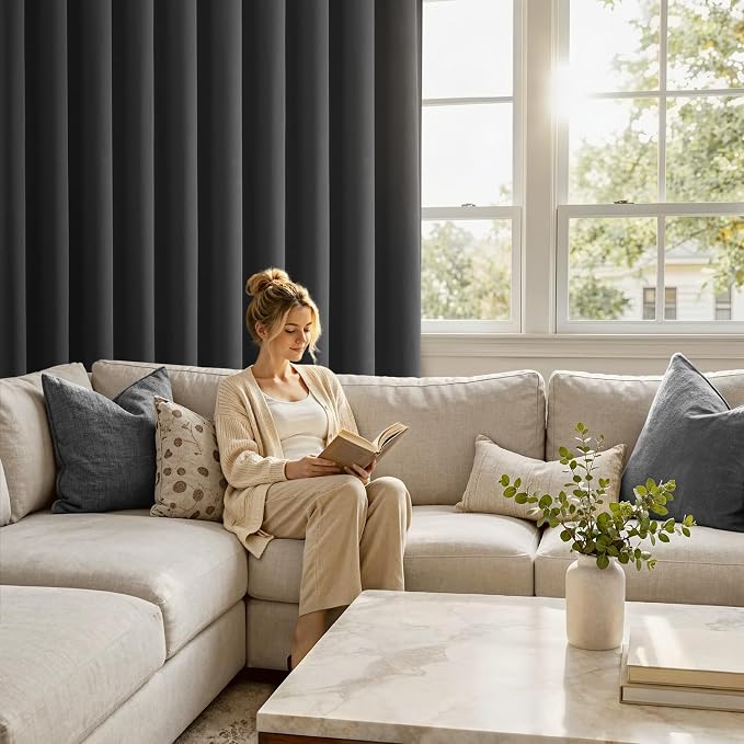 MIULEE 84 Inch Length Grey Blackout Bedroom Curtains Set of 4 | Thermal Curtains - Image 9