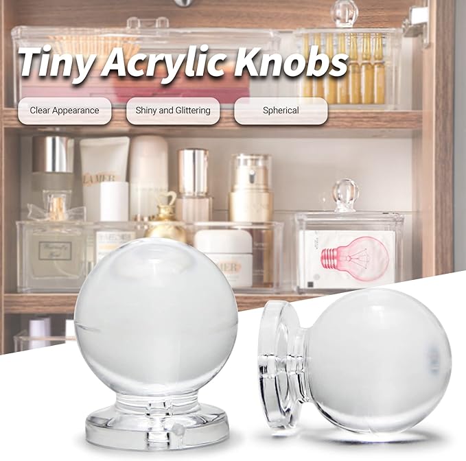 MroMax 6pcs Tiny Pull Handle Round Acrylic Mini Knob 16mm Diameter Clear Shiny Knob Cute Decoration for Jewelry Box, Gift Case and Makeup Box