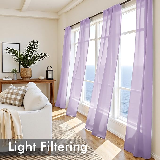 MIULEE Light Purple Sheer Curtains 96 Inches Long 4 Panels 42 x 96 Inches | - Image 4